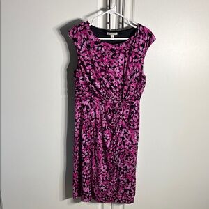 Dana Buchman Black & Fuchsia Floral Twist-Front Midi Dress